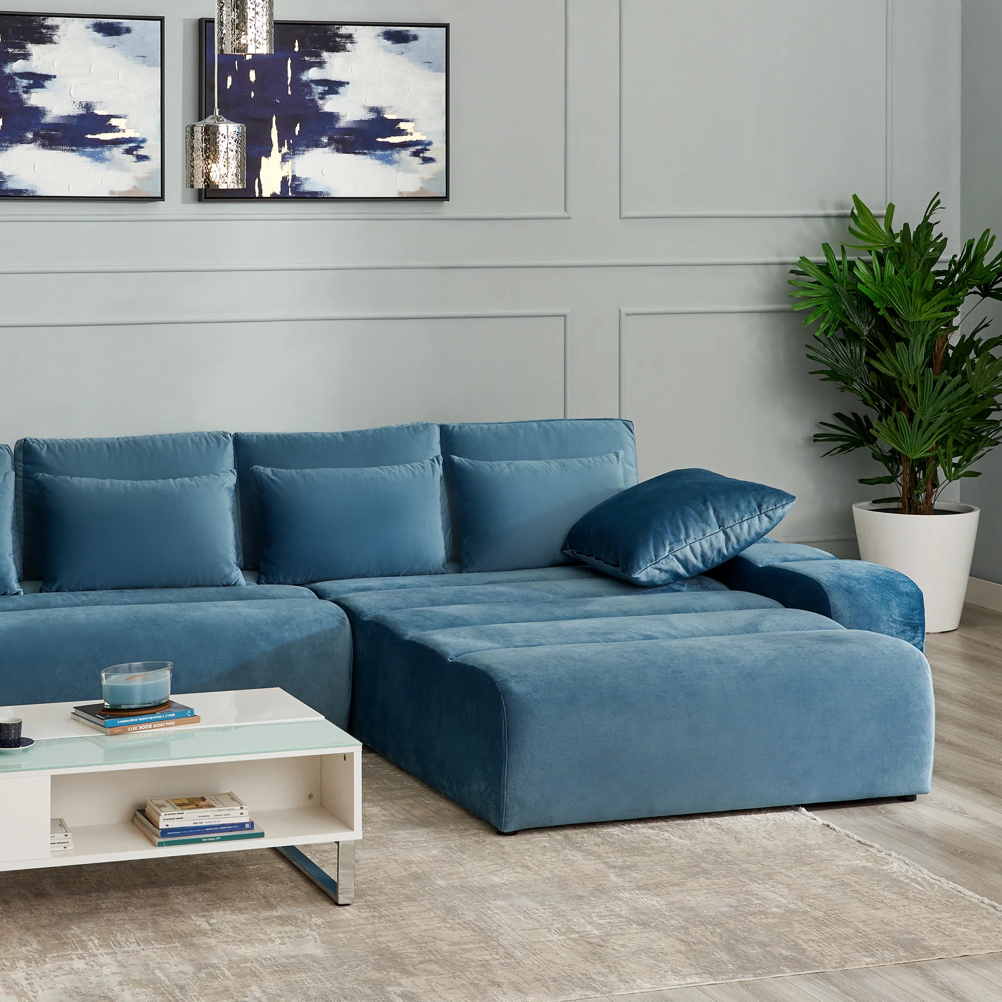 LOUNGE Colțar extensibil, șezlong interschimbabil, stofă - Image 13