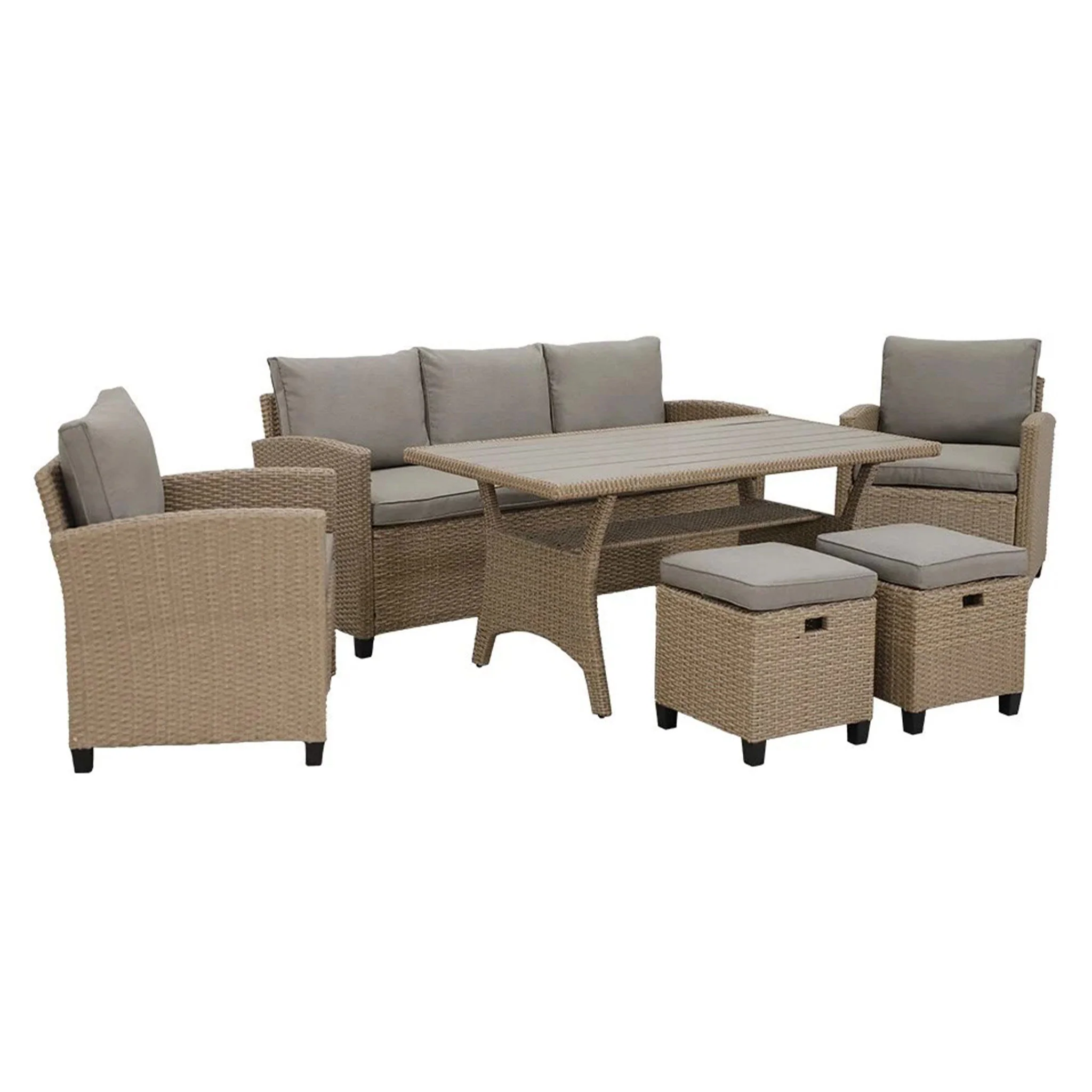 BAXTER Set mobilier terasă/grădină, 2 fotolii, canapea 3 locuri, 2 taburete și măsuță - Image 4