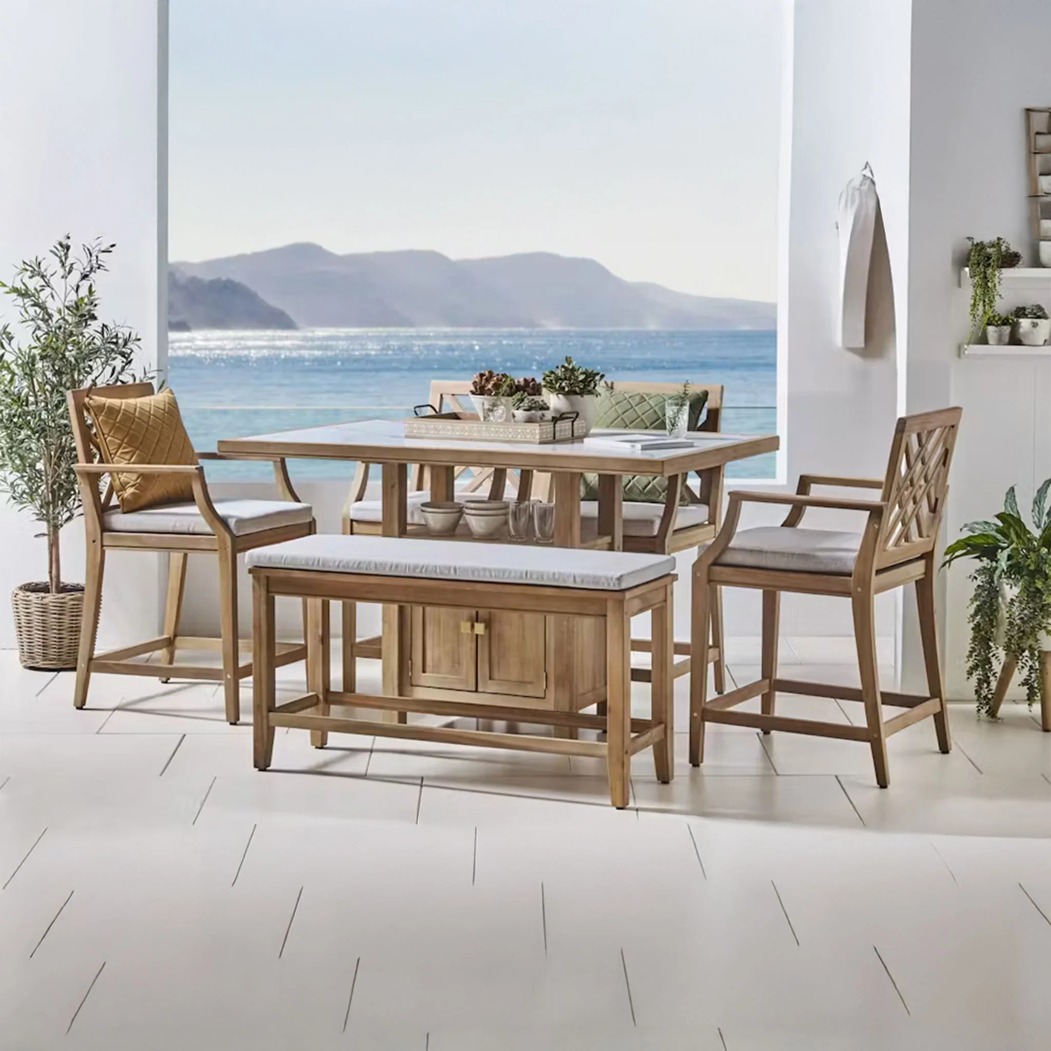 FRANCO Set mobilier terasă/grădină, 4 scaune, banchetă și masă bar - Image 2
