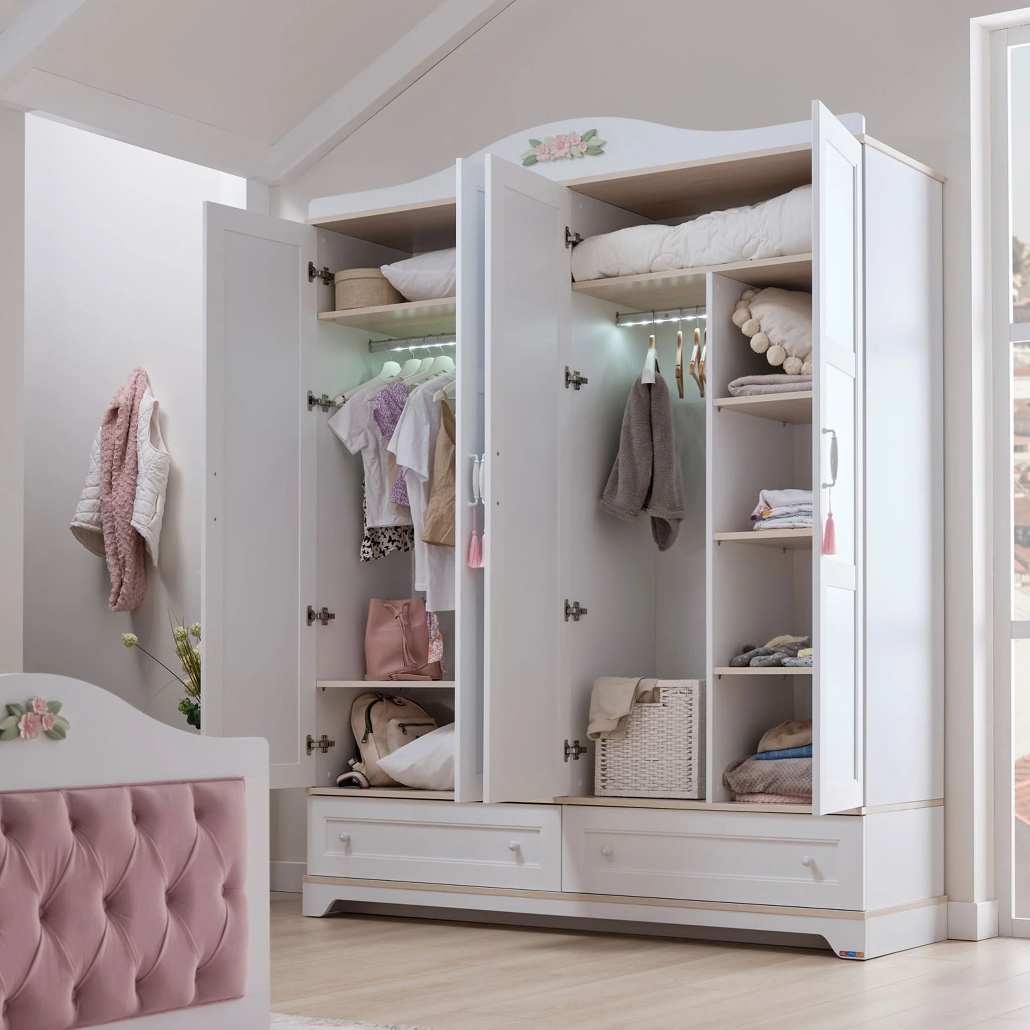 JASMINE Dulap copii, 4 uși, 2 sertare - Image 10