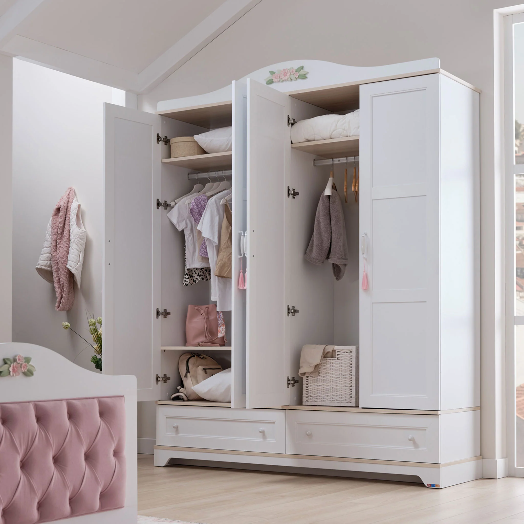 JASMINE Dulap copii, 4 uși, 2 sertare - Image 11