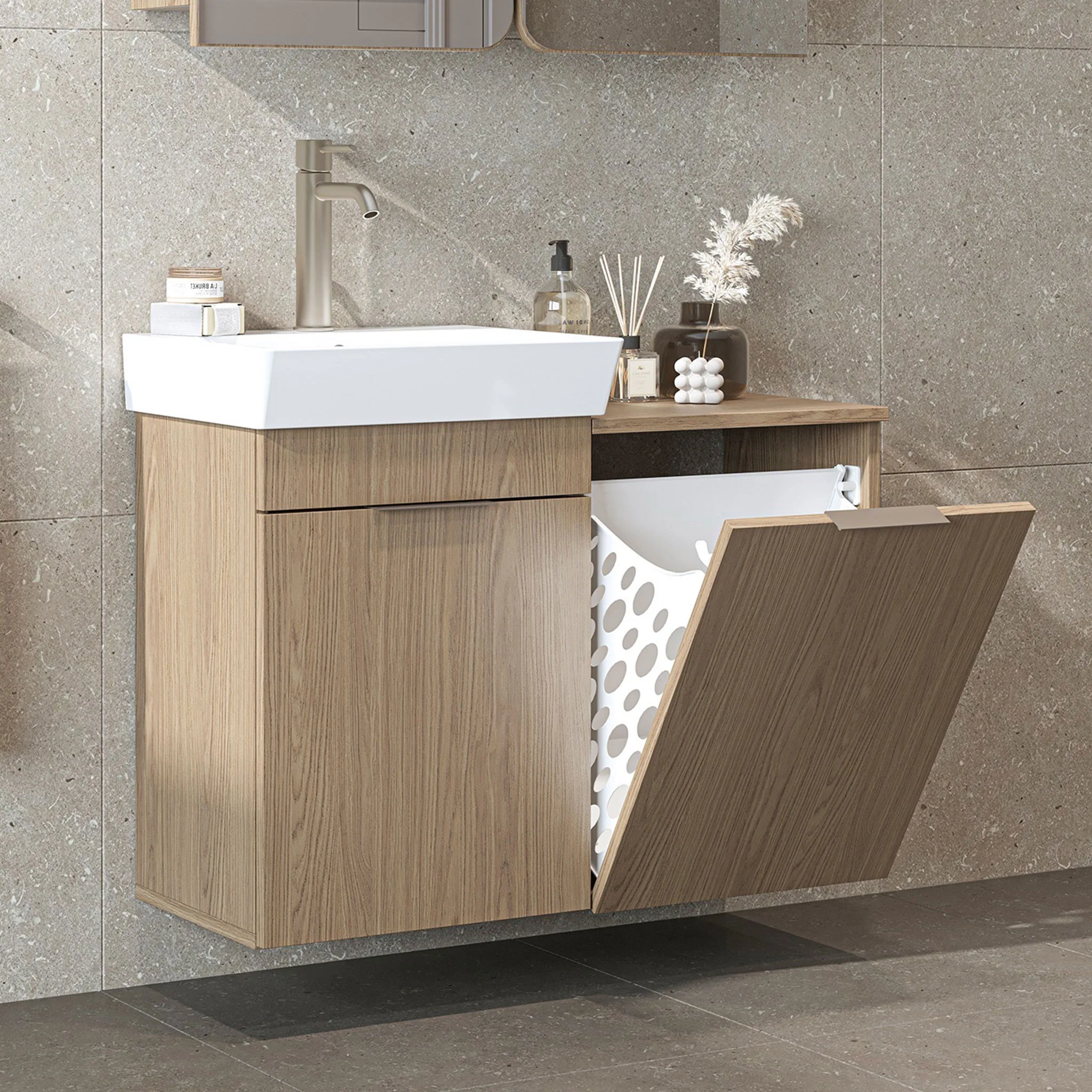 DUBAI Set mobilier baie, mască lavoar, lavoar ceramică și dulap baie suspendat cu oglindă - Image 22