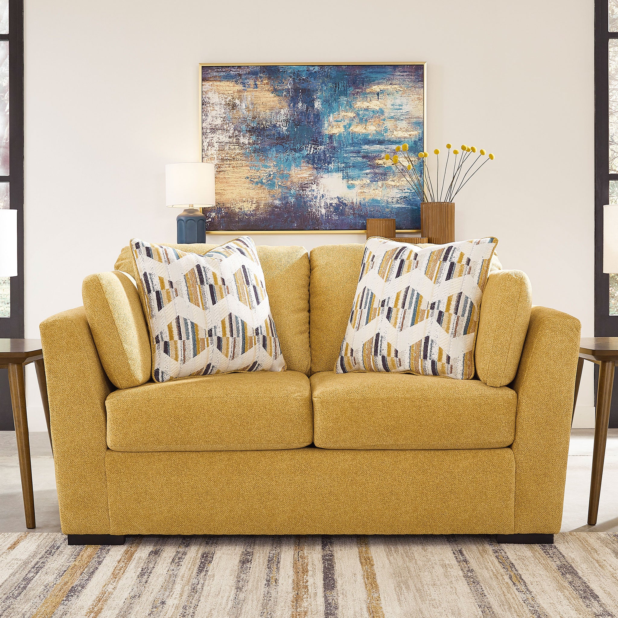 BRIMLEY Canapea 2 locuri, 2 perne decorative incluse, stofă - Image 9