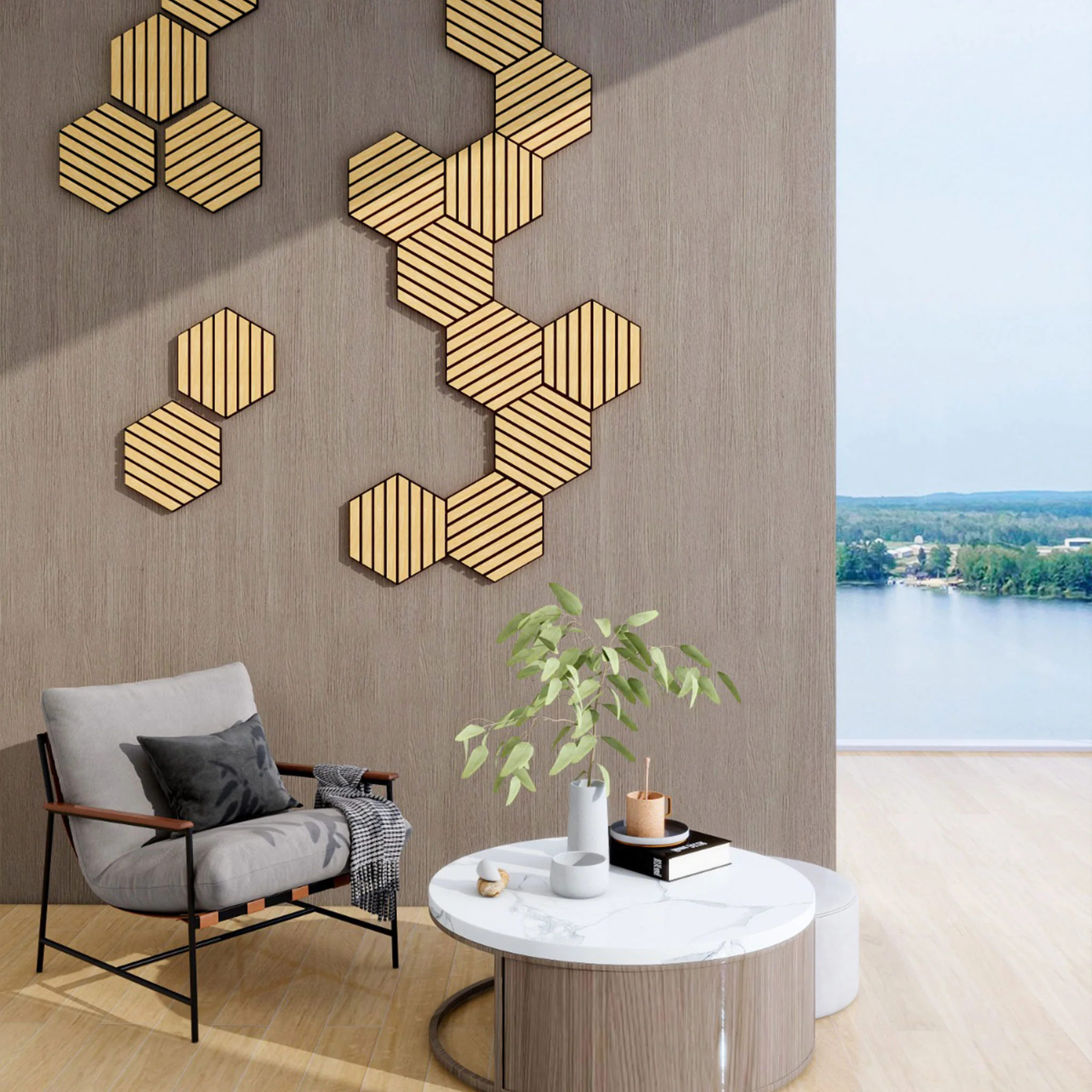DECORIF Set 6 panouri decorative acustice hexagonale pentru perete - Image 12