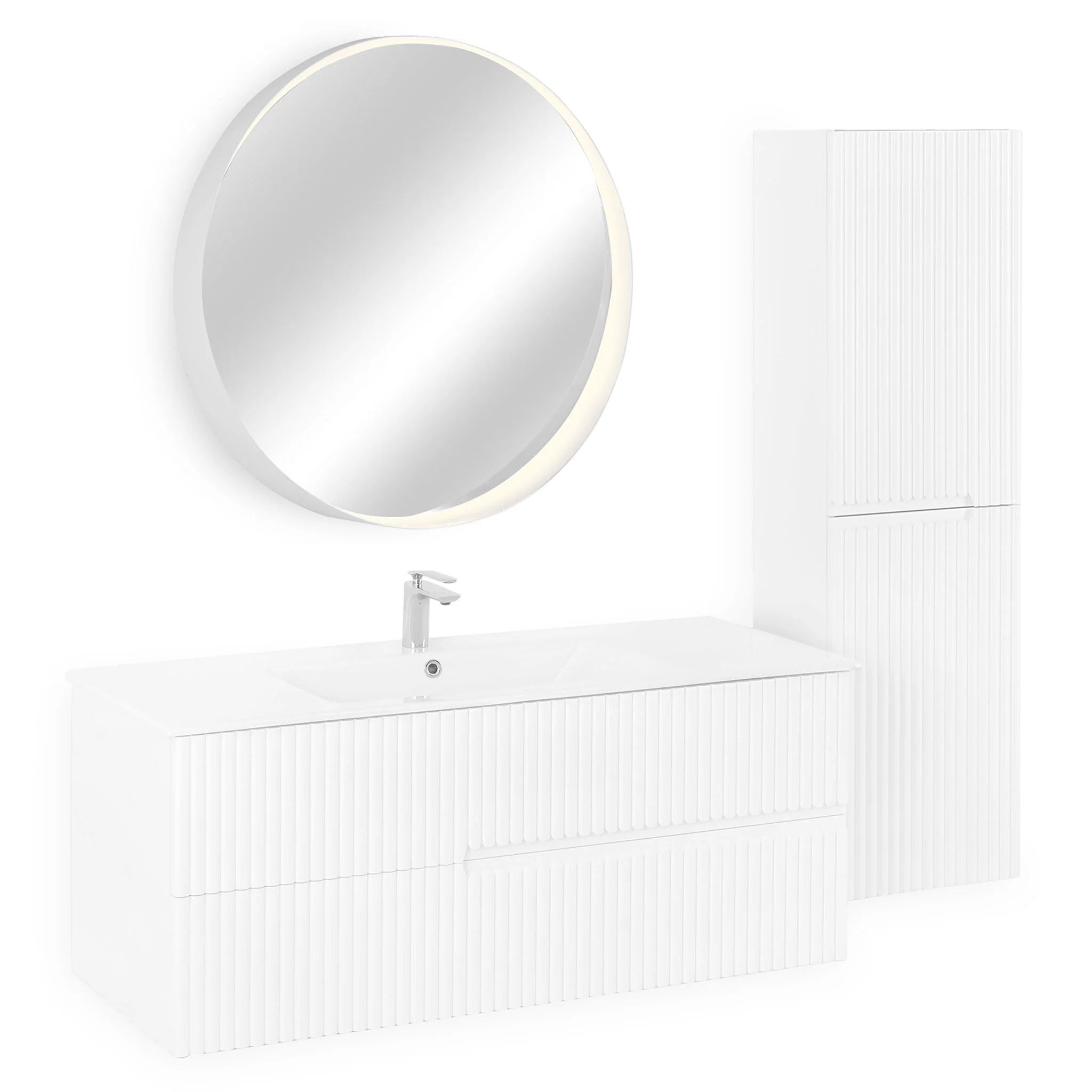 MOONLIGHT Set mobilier baie, mască lavoar, lavoar, oglindă LED și dulap înalt - Image 3
